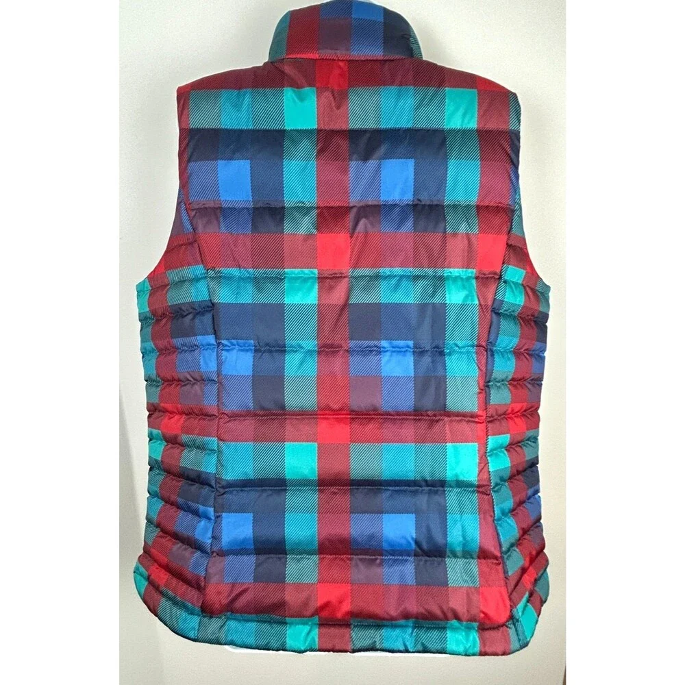 Lands End Down Vest Women's Red Blue Plaid Puffer Size XL 18
